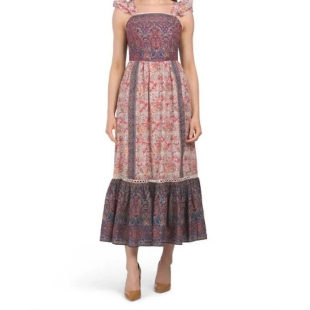 Haute Hippie Paisley Maxi Dress‎ Women's 6 Prairie Cottagecore Ruffle Tie Back